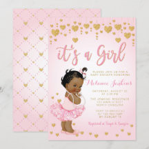 Roze Gold African American Baby shower Invitation