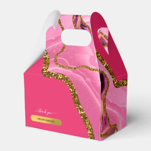 Roze & Gold Agate Geode Glitter Hartelijk dank Bedankdoosjes (Voorkant Zijde)