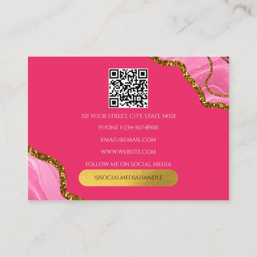 Roze Gold Agate Geode Glitter Monogram QR Code Visitekaartje (Achterkant)