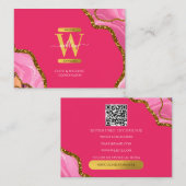 Roze Gold Agate Geode Glitter Monogram QR Code Visitekaartje (Voorkant / Achterkant)