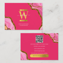 Roze Gold Agate Geode Glitter Monogram QR Code Visitekaartje