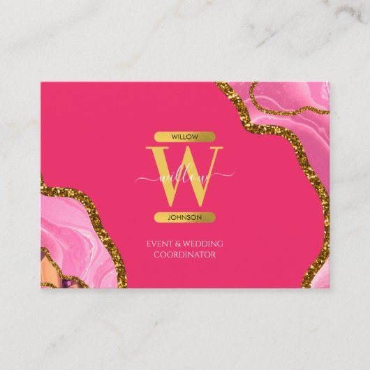 Roze Gold Agate Geode Glitter Monogram QR Code Visitekaartje (Voorkant)
