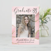 Roze Gold Agate Glitter Afstuderen Foto Afstuderen Aankondiging (Staand voorkant)