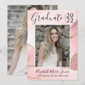 Roze Gold Agate Glitter Afstuderen Foto Afstuderen Aankondiging (Voorkant / Achterkant)