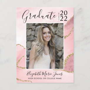 Roze Gold Agate Glitter Afstuderen Foto Afstuderen Briefkaart