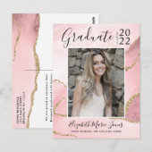 Roze Gold Agate Glitter Afstuderen Foto Afstuderen Briefkaart (Voorkant / Achterkant)