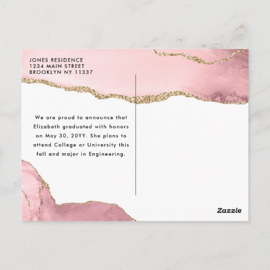 Roze Gold Agate Glitter Afstuderen Foto Afstuderen Briefkaart (Achterkant)