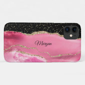Roze & Gold Agate, Gold Stars & DIY Script Name Case-Mate iPhone Case (Achterkant (horizontaal))