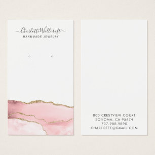 Roze Gold Agate Script Earning Display Card-kaart Visitekaartje
