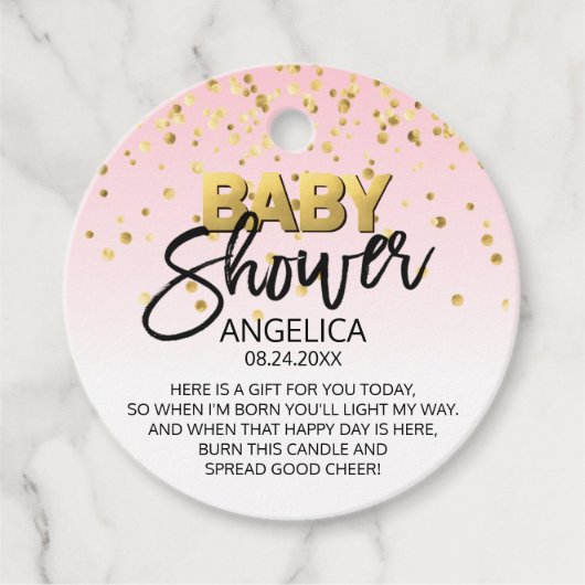 Roze Gold Baby shower Candle Votive Favor Bedankjes Labels (Voorkant)