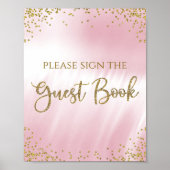 Roze Gold Baby shower Guest Book Table Sign Poster (Voorkant)