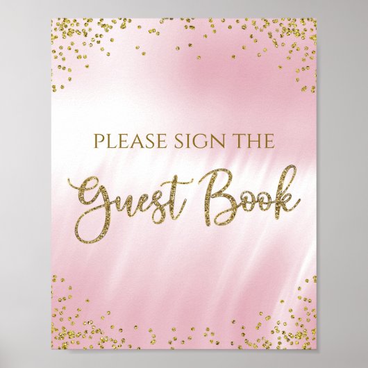 Roze Gold Baby shower Guest Book Table Sign Poster (Voorkant)