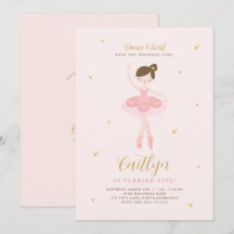 Roze & Gold Ballerina Birthday Uitnodiging