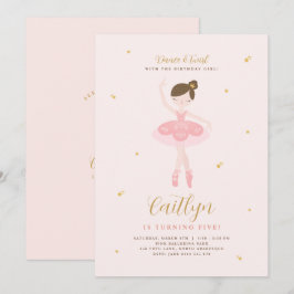 Roze & Gold Ballerina Birthday Uitnodiging