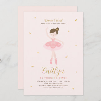 Roze & Gold Ballerina Birthday Uitnodiging