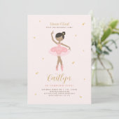 Roze & Gold Ballerina Birthday Uitnodiging (Staand voorkant)