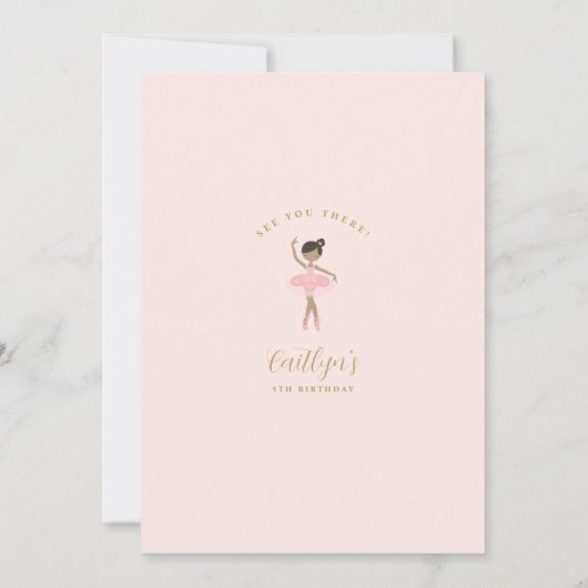 Roze & Gold Ballerina Birthday Uitnodiging (Achterkant)