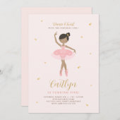 Roze & Gold Ballerina Birthday Uitnodiging (Voorkant / Achterkant)