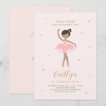 Roze & Gold Ballerina Birthday Uitnodiging