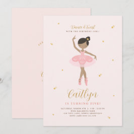 Roze & Gold Ballerina Birthday Uitnodiging