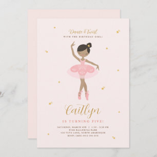 Roze & Gold Ballerina Birthday Uitnodiging