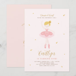 Roze & Gold Ballerina Birthday Uitnodiging