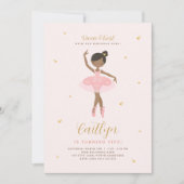 Roze & Gold Ballerina Birthday Uitnodiging (Voorkant)