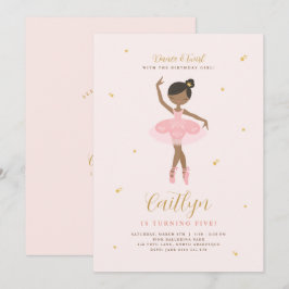 Roze & Gold Ballerina Birthday Uitnodiging