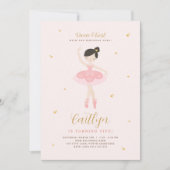 Roze & Gold Ballerina Birthday Uitnodiging (Voorkant)
