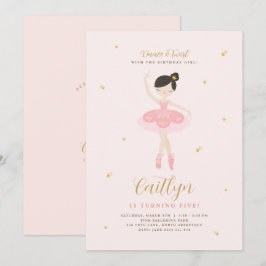 Roze & Gold Ballerina Birthday Uitnodiging