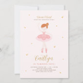 Roze & Gold Ballerina Birthday Uitnodiging (Voorkant)