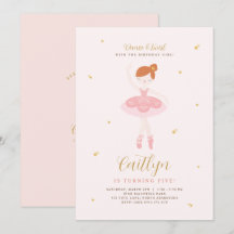 Roze & Gold Ballerina Birthday Uitnodiging