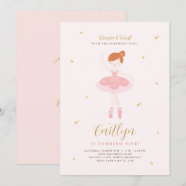 Roze & Gold Ballerina Birthday Uitnodiging