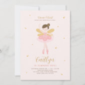 Roze & Gold Ballerina Fairy Birthday Uitnodiging (Voorkant)