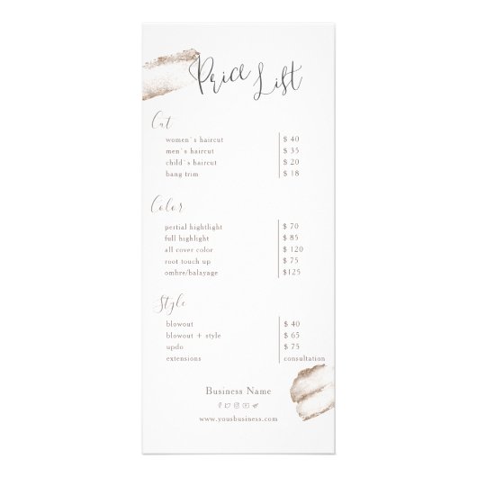 Roze Gold Beauty Salon Price List Rack Kaart (Voorkant)