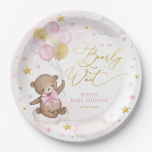 Roze Gold Beer met ballonnen Starry Sky Baby Girl Papieren Bordje