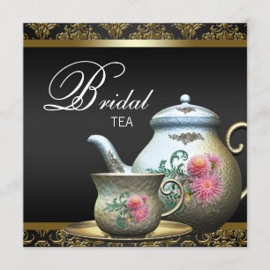 Roze Gold Black Damask Bridal Tea Shower Kaart