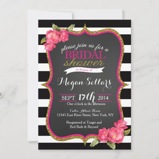 Roze Gold Black White Bridal Shower Invitation Kaart (Voorkant)