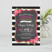 Roze Gold Black White Bridal Shower Invitation Kaart (Staand voorkant)