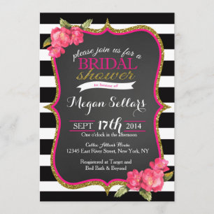 Roze Gold Black White Bridal Shower Invitation Kaart