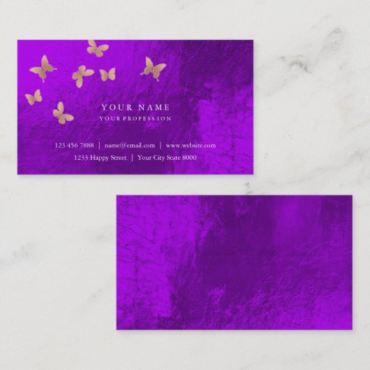 Roze Gold Blush Cooper Paars Amethyst Metallic Visitekaartje (Voorkant / Achterkant)