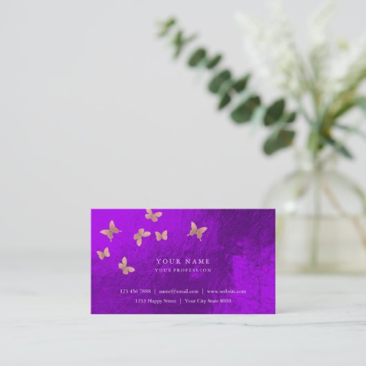 Roze Gold Blush Cooper Paars Amethyst Metallic Visitekaartje (Staand voorkant)