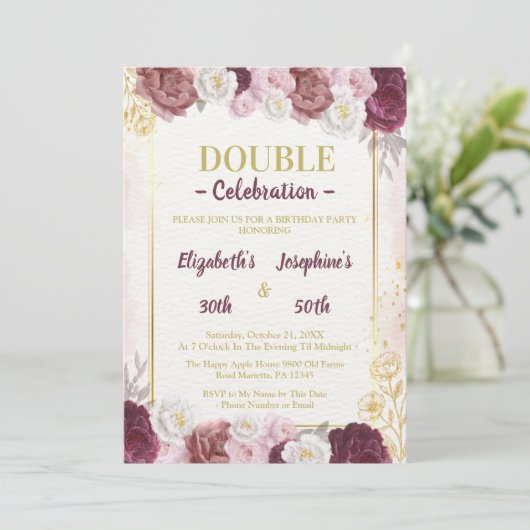 Roze Gold Blush Volwassen Gezamenlijke Dubbele Ver Kaart (Staand voorkant)