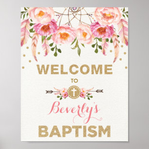 Roze Gold Boho Dreamweaver Floral Baptism Welkom Poster