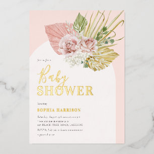 Roze Gold Boho Floral Arch Real Folie Uitnodiging