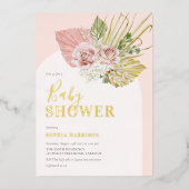 Roze Gold Boho Floral Arch Real Folie Uitnodiging (Voorkant)