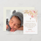 Roze Gold Boho Girl Christening Hartelijk dank Bedankkaart (Voorkant / Achterkant)