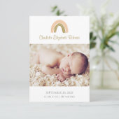 Roze Gold Boho Rainbow Birth Announcement Card Kaart (Staand voorkant)