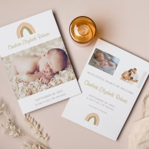 Roze Gold Boho Rainbow Birth Announcement Card Kaart