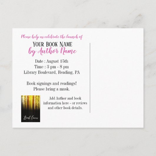 Roze Gold Book Launch Party Invitation Briefkaart (Achterkant)